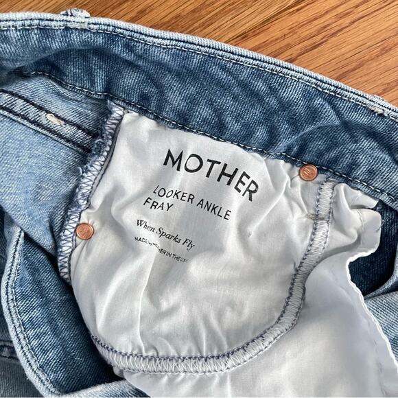 Mother The Looker Ankle Fray Cropped Skinny Jeans Womens 24 When Sparks Fly Blue - Picture 7 of 11